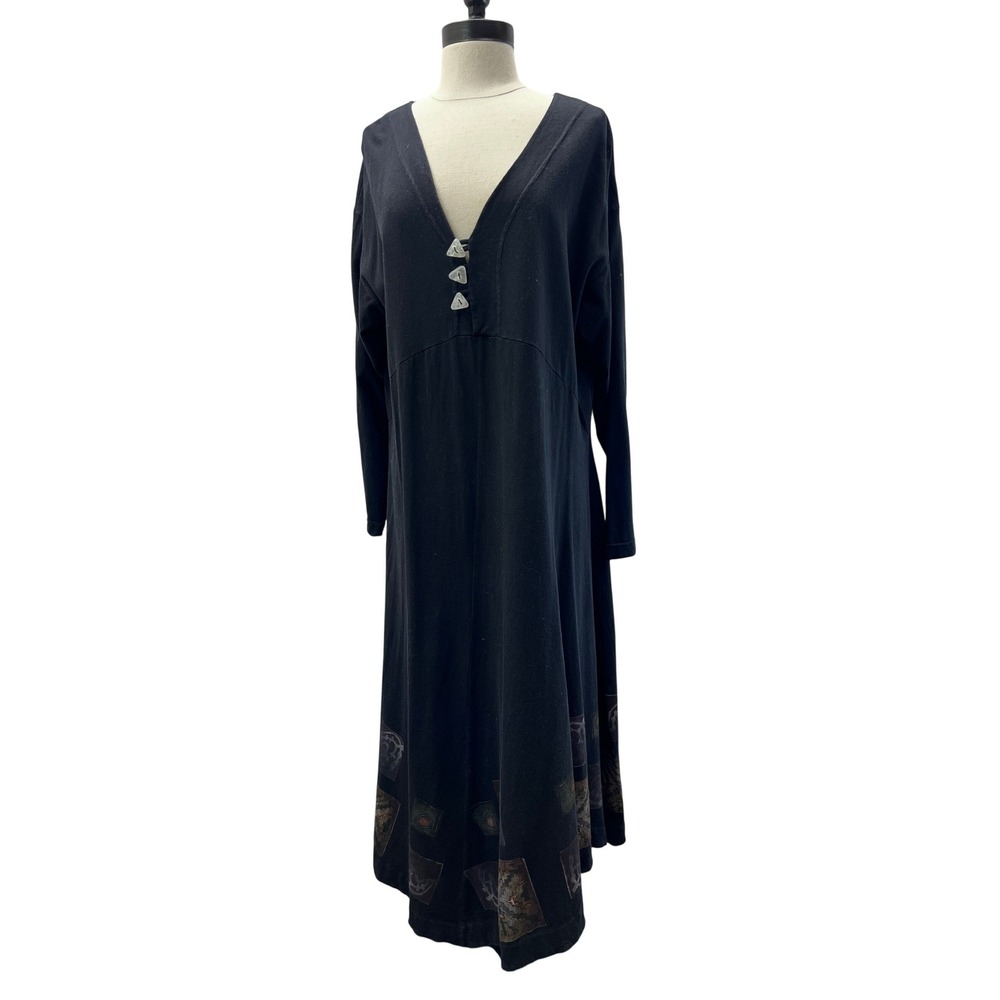Barclay Maxi Dress Womens OS Black‎ Excellent Organic Cotton Hand Printed USA
